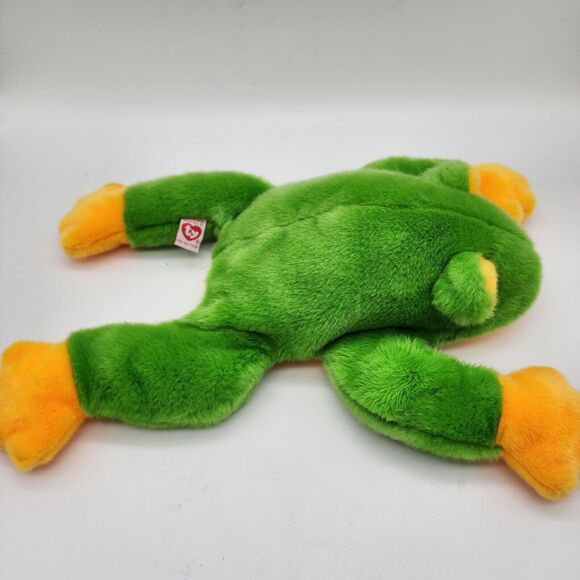 Ty Beanie Buddy Smoochy Frog Plush 12" Hard Eyes Green Stuffed Animal Toy 1998 - Picture 3 of 10
